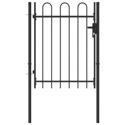 Gate with a Curved Top Measuring Only 1X1.2 M in Black Steel. This Durable And Stylish Garden Fence Provides a Practical Safety Barrier for Your Garden, Patio, Or Terrace.