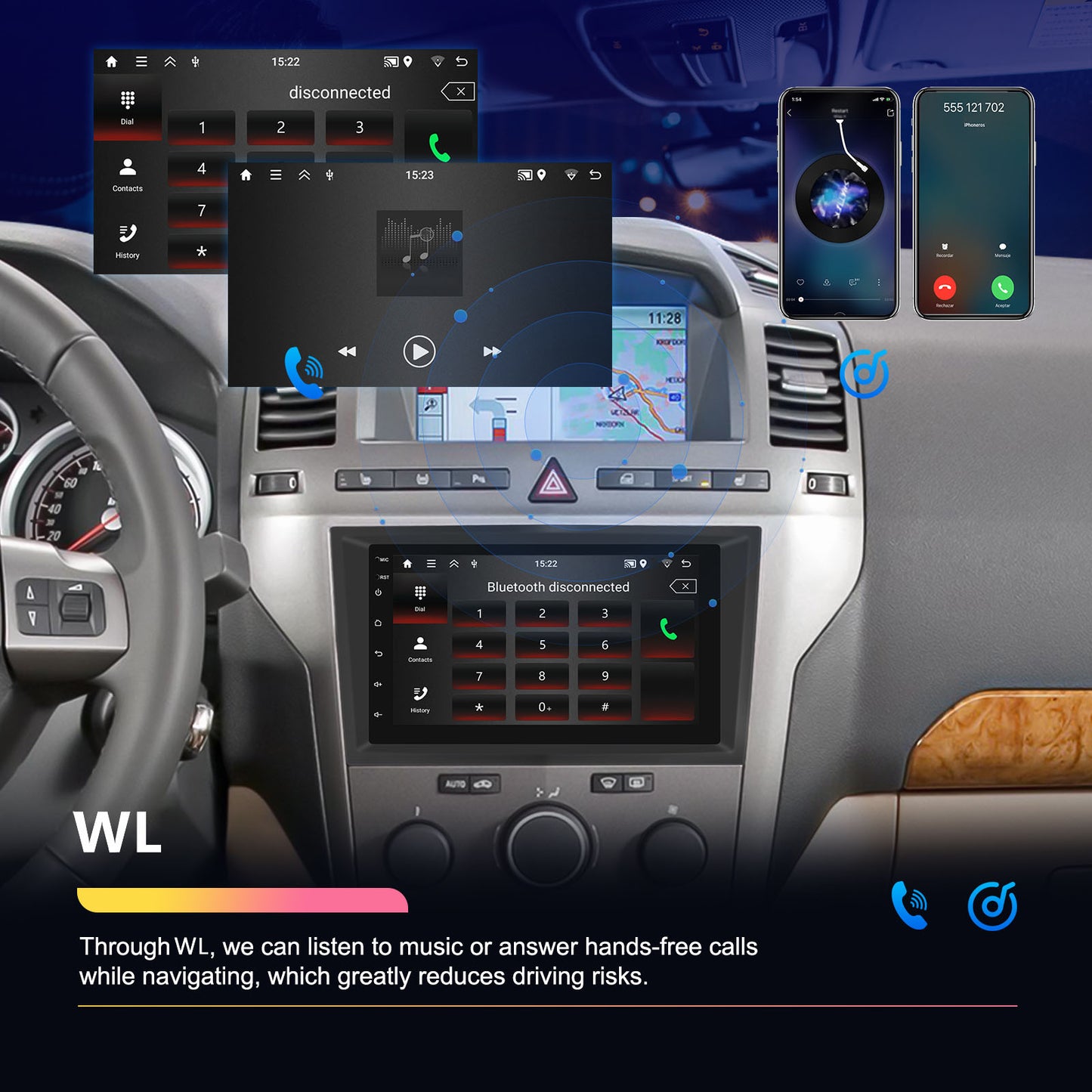 Android Autoradio – Multimedia Systeem – Touchscreen Navigatie – Bluetooth Audio – Draadloze CarPlay & Android Auto – 7 Inch Scherm – GPS Navigatie Met WiFi – Stuurwielbediening + Achteruitrijcamera & 2GB RAM 64GB ROM