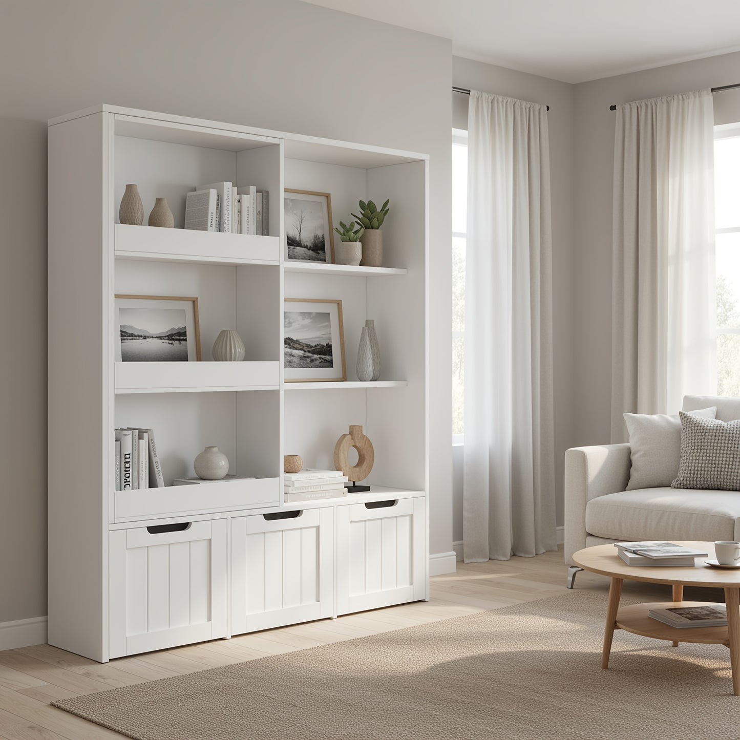 Boekenkast – Boekenrek – Vakkenkast – Opbergkast – Wandkast – Wit – Op Wieltjes – Hardhouten Materiaal