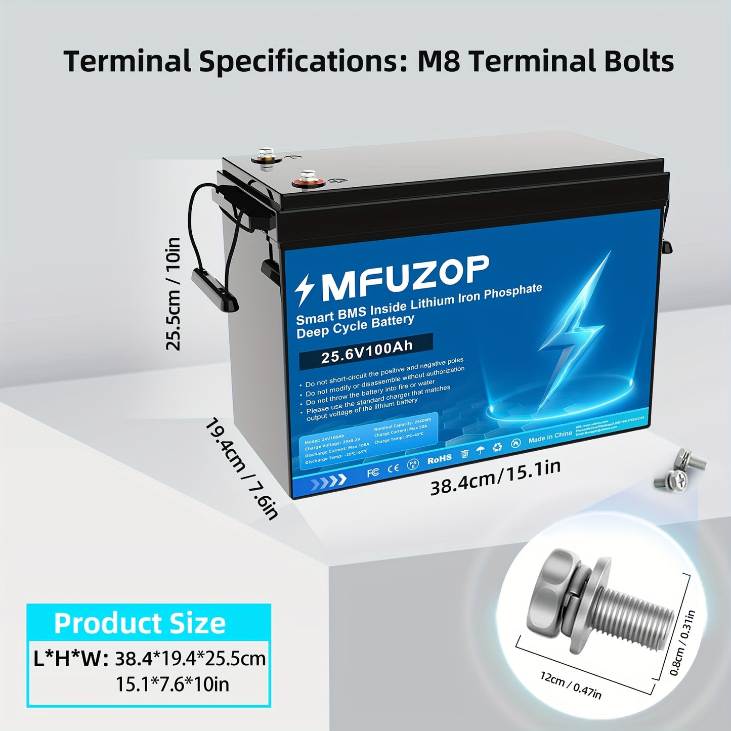 24V 100Ah LiFePO4 Accu – Lithium Accu – Deep Cycle Accu – Camper Accu – Zonne-energiesysteem Accu – Ingebouwd Slim BMS – Robuuste Metalen Behuizing