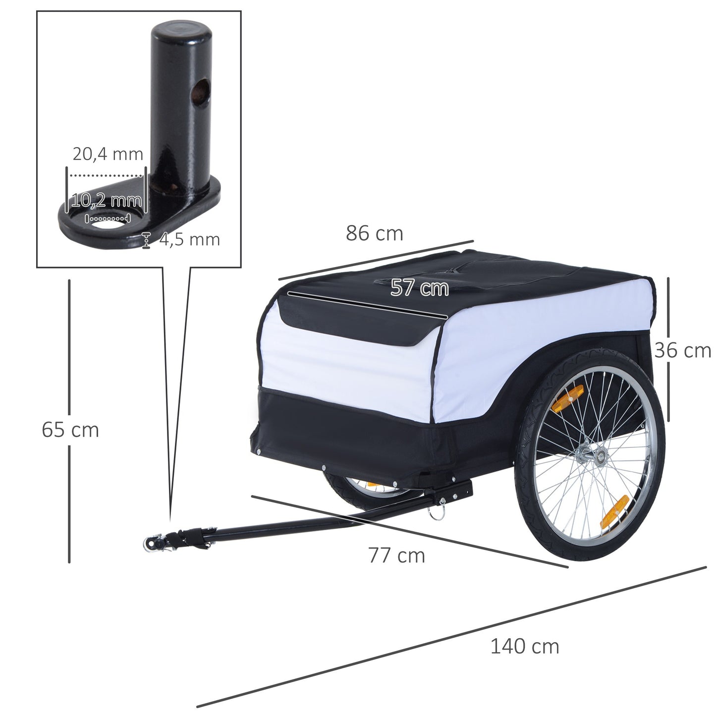 Bakfiets Aanhanger – Fietskar – Transportkar – Bagagewagen – Vouwbare Aanhanger – Stalen Frame – Max. Belading 40 kg