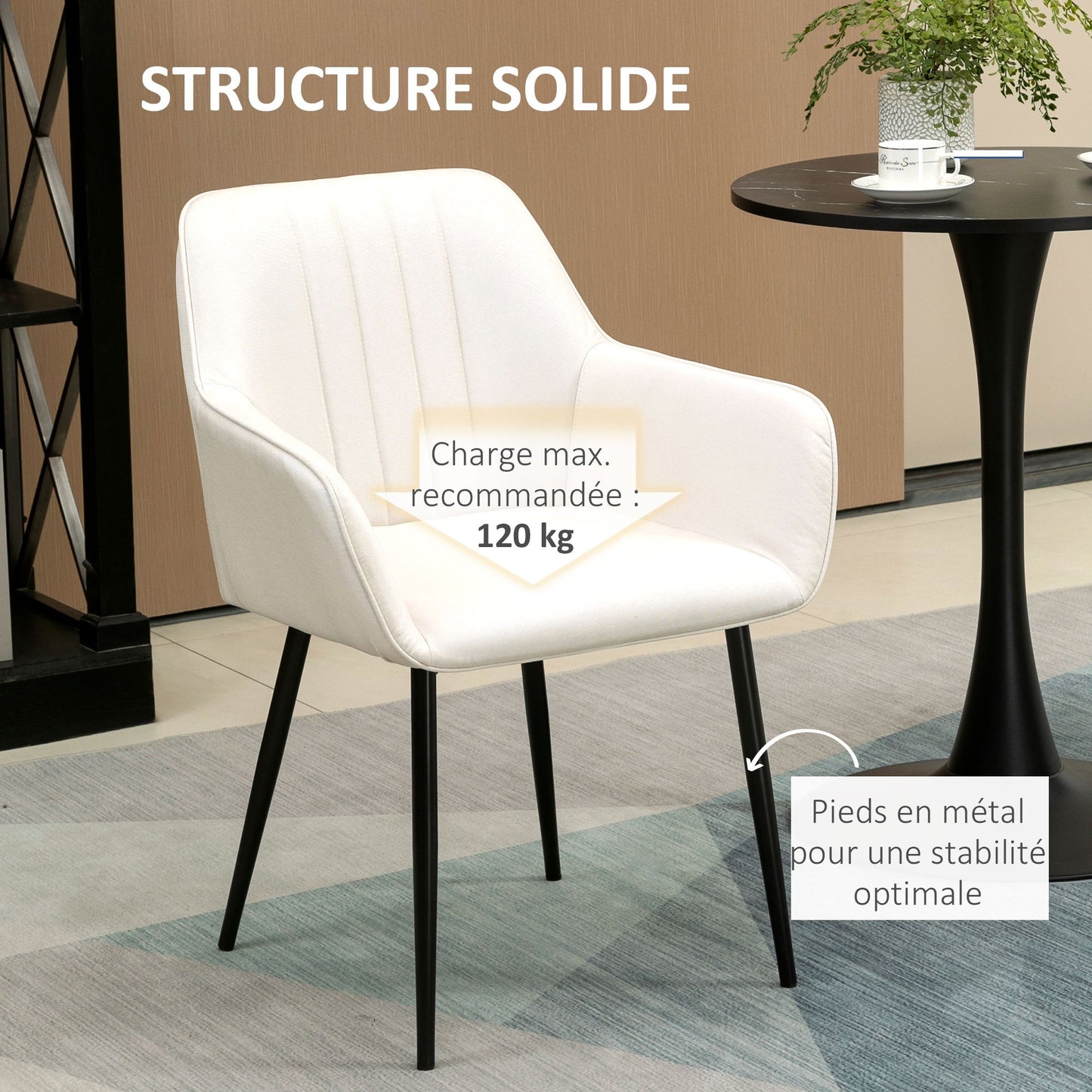 Eetkamerstoel – Stoel – Kuipstoel – Vergaderstoel – Bistrostoel – Set van 2 – Scandinavisch Design – Ergonomische Armleuningen – Beige Linnen Bekleding – Zwarte Metaalpoten