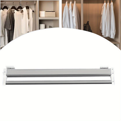 Adjustable Hanging Sliding Rail Clothing Rack with Heavy-Duty Carbon Frame - Extends 53.34-109.22 cm Length, 55 Weight Capacity Wardrobe System for Hanging Pants, Skirts, Scarves - Space-Saving Vertical Storage Organizer