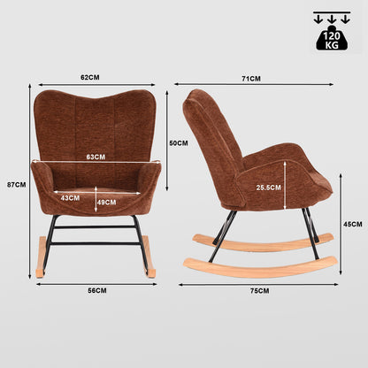 Schommelstoel – Schommelstoel Met Armleuningen – Rocking Chair – Swing Stoel – Relaxstoel – Rood – Scandinavisch Design – Metalen Frame – Houten Glidelementen – Comfortabele Bekleding – 63x75x87 cm