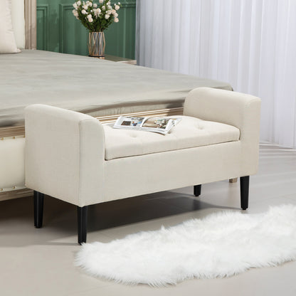 Opbergbank – Zetelbank – Slaapkamerbank – Woonkamerbank – Halbank – Beige Gestoffeerd – 130 Kg Draagkracht – 116 x 44 x 58 cm