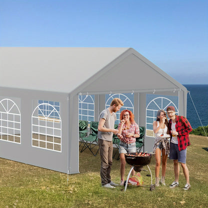 Partytent – Tuinkamer – Feesttent – Evenemententent – Grijze Partytent 4x8 meter – Stevig Gegalvaniseerd Stalen Frame – PE Dak Met Afneembare Zijwanden