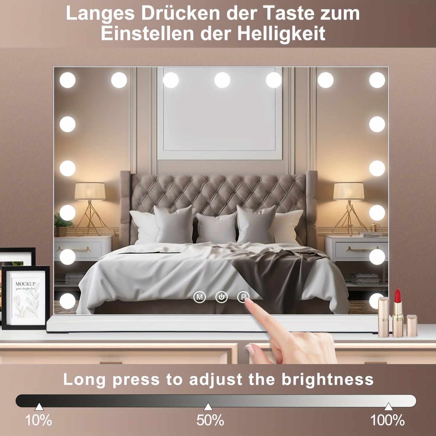 Hollywood Make-up Spiegel – Make-up Spiegel Met Lampen – Schminkspiegel – Beauty Spiegel – Tischspiegel – 17 Dimbare LED Lampen – 80x60 cm Met USB Oplaadfunctie – 10x Vergrotende Spiegel – Wit
