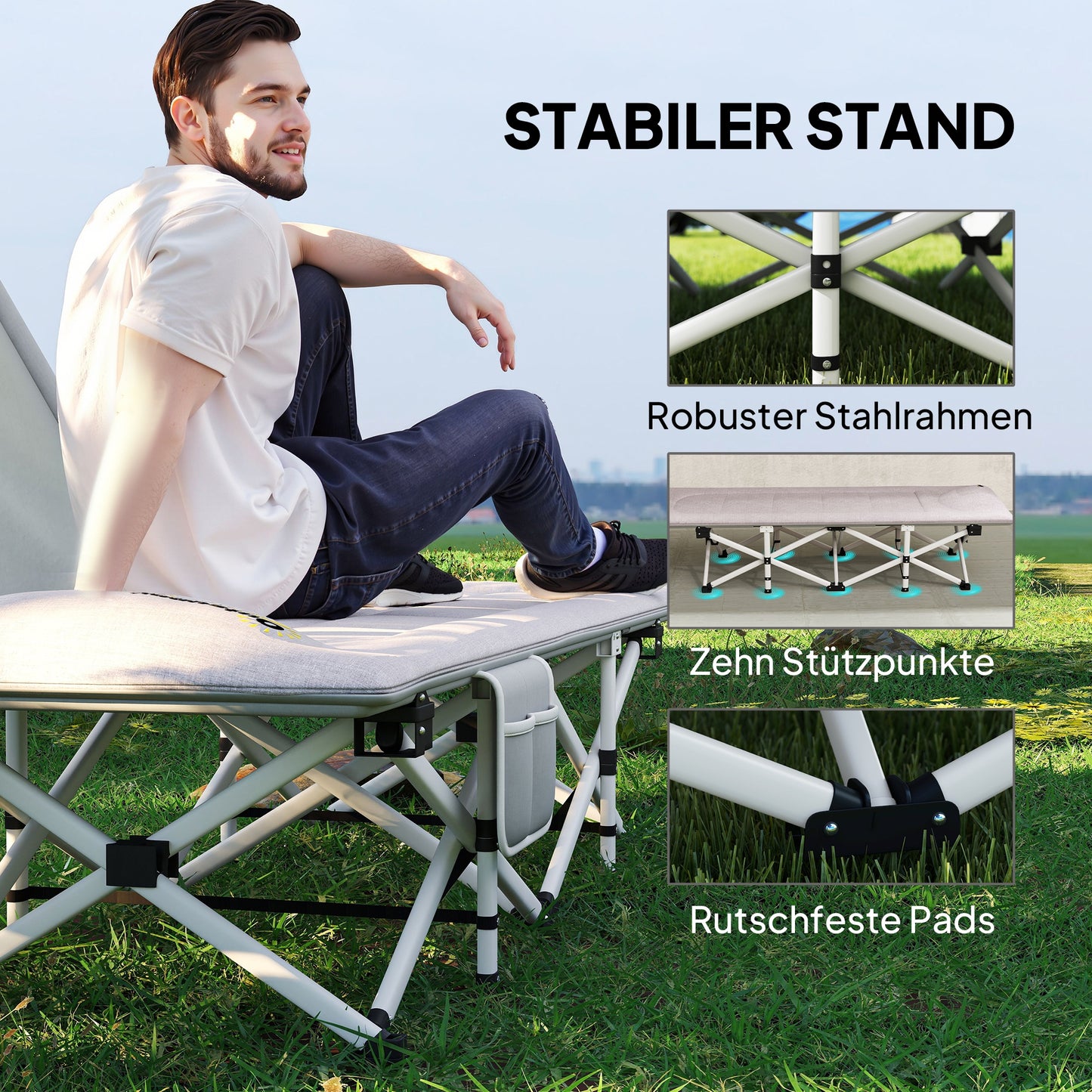 Campingbed – Opvouwbaar Bedje – Reisbeddeltje – Logeerbed – Kampeerbed – Stevig Metaal Frame – Draagkracht 200 kg – Grijs – 200x65x42 cm