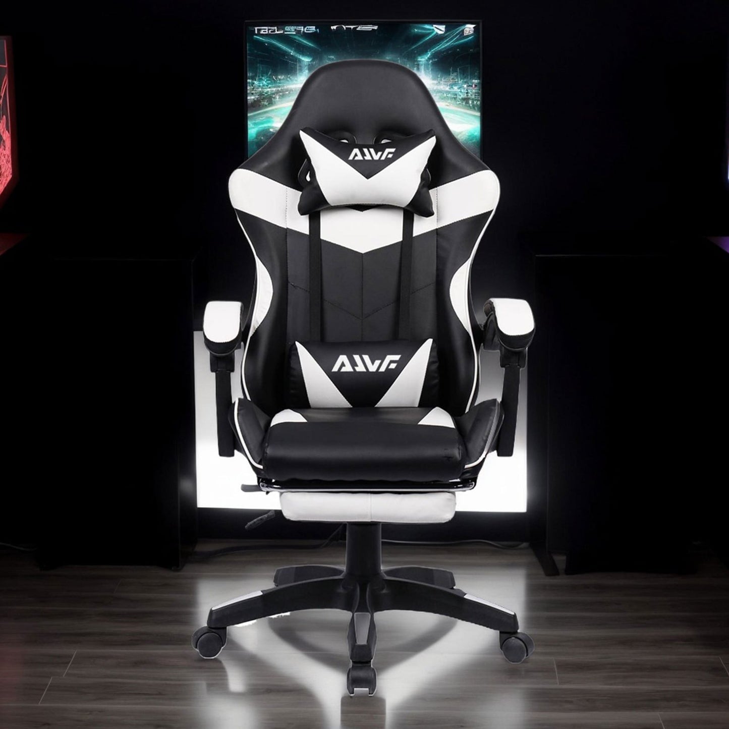 Gamingstoel – Gamestoel – Gaming Chair – Game Stoel – Bureaustoel – Ergonomisch – Met Voetensteun & Lendensteun – Zwart-Wit
