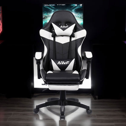 Gamingstoel – Gamestoel – Gaming Chair – Game Stoel – Bureaustoel – Ergonomisch – Met Voetensteun & Lendensteun – Zwart-Wit