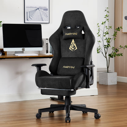 Ergonomic Gaming Chair with Footrest & Lumbar Support - Adjustable Height, 360° Swivel, Manual Recline Handle, Thickened PU Cushioned Seat & Backrest, Breathable Mesh-like Open Back Design, Heavy-Duty Metal Frame - Racing St