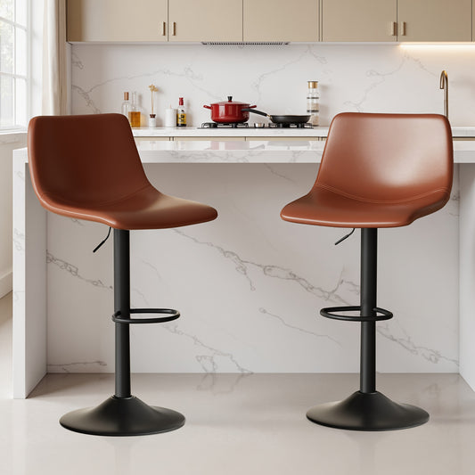 Barstoel – Barkruk – Barstoelset – Keukenstoel – Barkrukset – Kunstleer – Verstelbare Zithoogte – 360° Draaibaar – Chroom Voetsteun – Set Van 2 – Bruin
