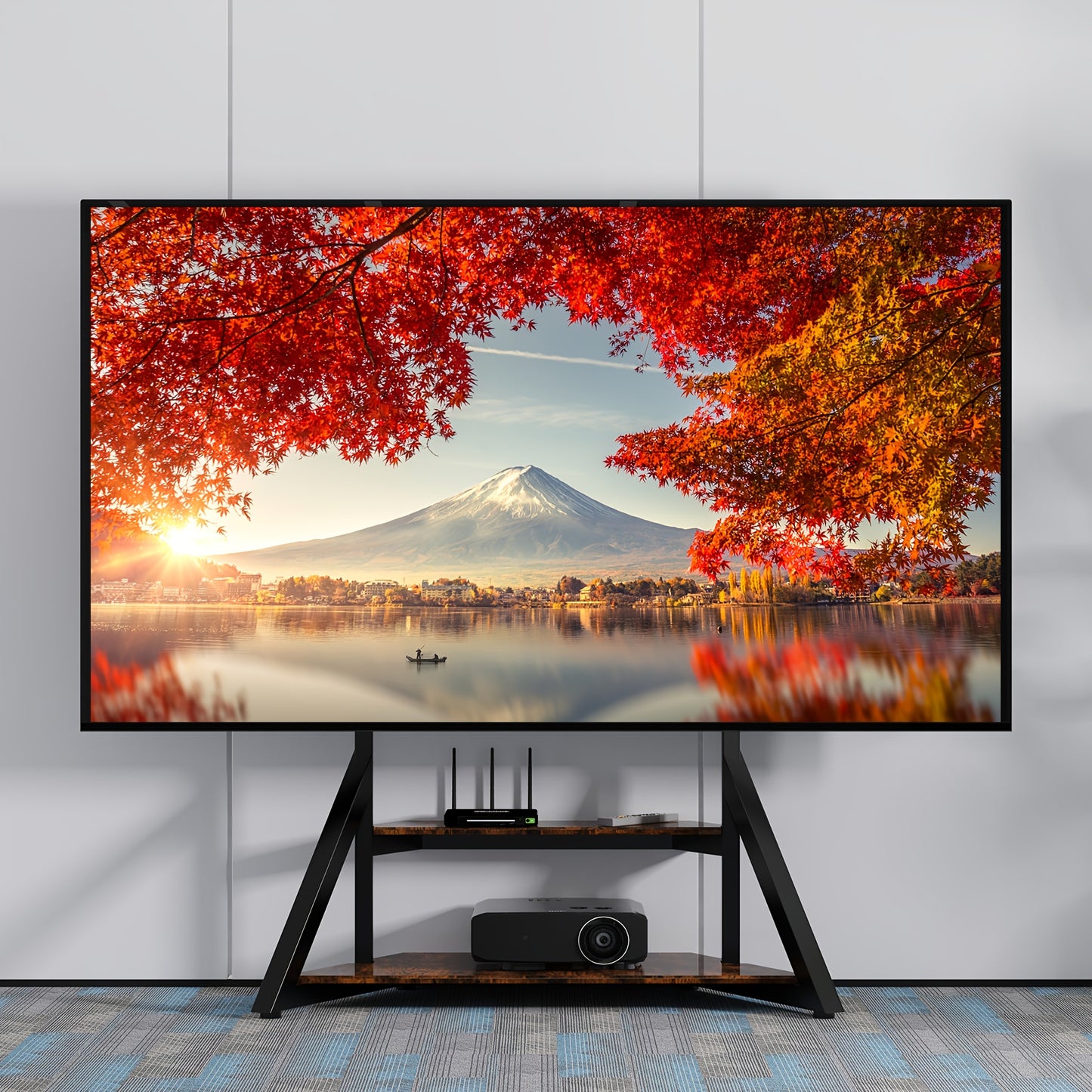 Heavy Duty Floor TV Stand, Universal TV Stand for 65-100 inch TVs up to 99.79 KG, Height Adjustable Standing TV Mount, Tall TV Mount with Storage Shelves, Max VESA 800x600mm for Meeting Room, Living Room