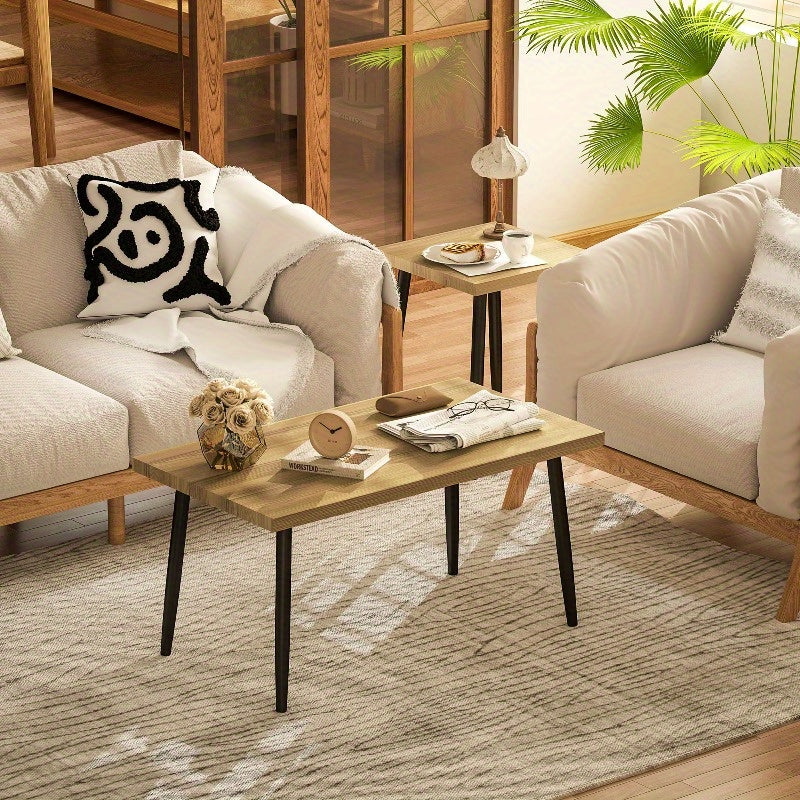 Salontafel Set – Bijzettafel – Lounge Tafel – Tafeltje – Zithoek Tafeltje – Verstelbare Hoogte – Stalen Frame Zwart