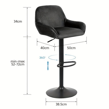 Barstoelen Set 2 – Barkrukken – Hoge Stoelen – Keukenstoelen – Draaibare Krukken – Modern Design – Fluwelen Bekleding – 360° Swivel – Zwarte Metalen Poten – Verstelbare Hoogte 86-106 cm
