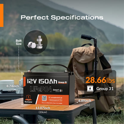 12V 150Ah LiFePO4 Accu – Lithium Batterij – Camper Accu – Boot Accu – Zonne-energie Accu – Geïntegreerde 100A BMS – Lage Temperatuurbescherming