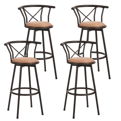 barkrukken – barkruk – barstoel – keukenkruk – counterstoel – vintage design – 360° draaibaar – zachte suède zitting – metalen poten – set van 4 – 75,5 cm zithoogte – bruin