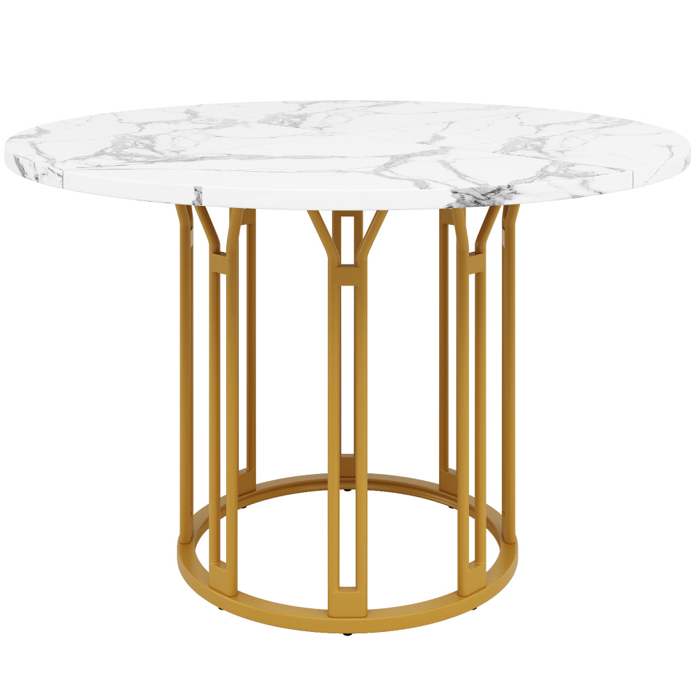 Ronde Eettafel – Eetkamertafel – Ontbijttafel – Keukentafel – Tafel Rond – Marmerlook Wit Goud – Stevige Metalen Poot – Gebruiksklaar Zonder Montage
