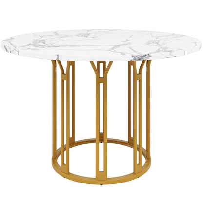 Ronde Eettafel – Eetkamertafel – Ontbijttafel – Keukentafel – Tafel Rond – Marmerlook Wit Goud – Stevige Metalen Poot – Gebruiksklaar Zonder Montage