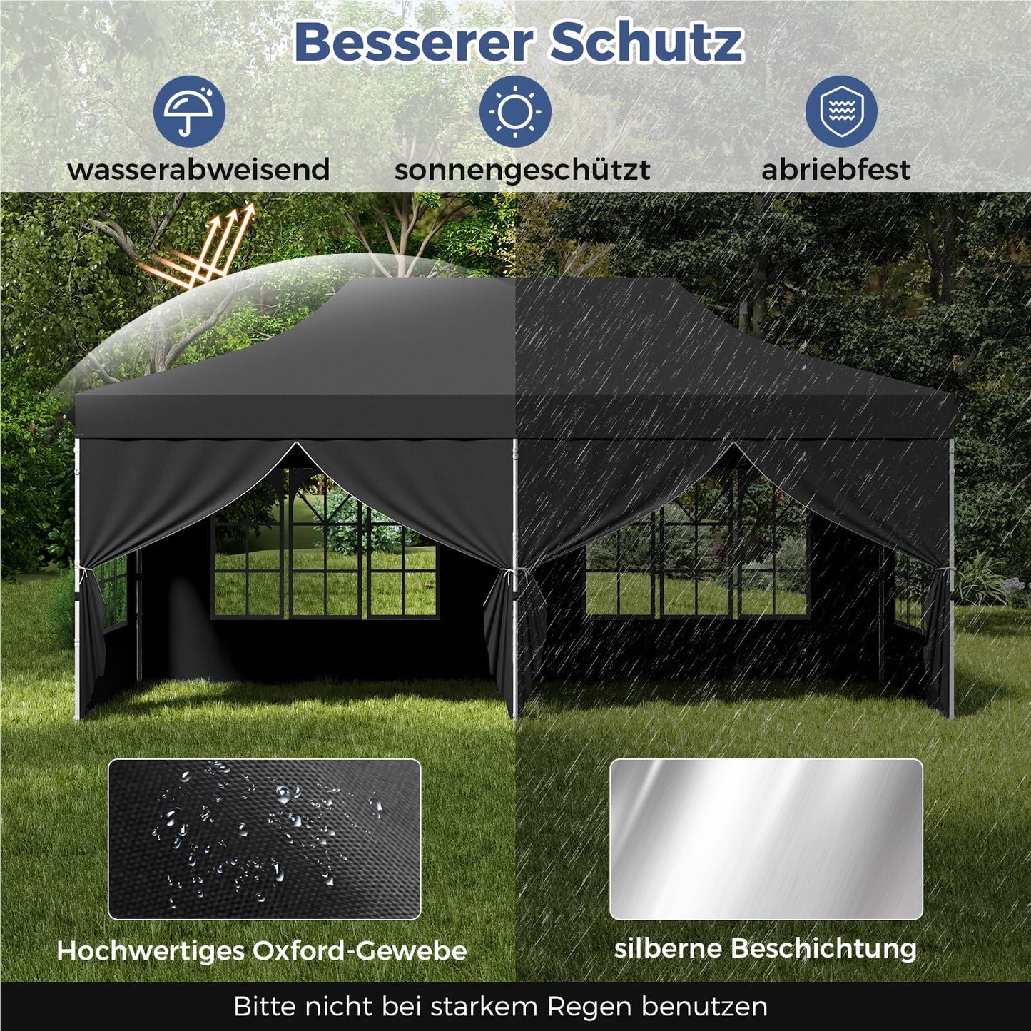 Paviljoen – Tuinpaviljoen – Partytent – Tenten – Evenementen Tent – 3 x 6 m – Waterdicht Oxford Stof met UV-bescherming 50+ – Inclusief 6 Zijwanden en 6 Zandzakken – Zwart