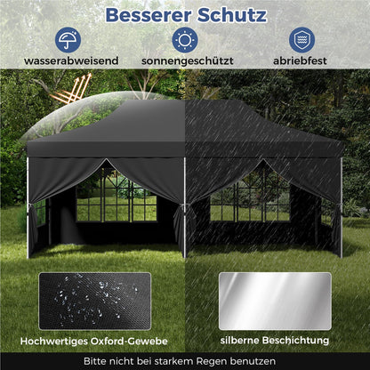 Paviljoen – Tuinpaviljoen – Partytent – Tenten – Evenementen Tent – 3 x 6 m – Waterdicht Oxford Stof met UV-bescherming 50+ – Inclusief 6 Zijwanden en 6 Zandzakken – Zwart