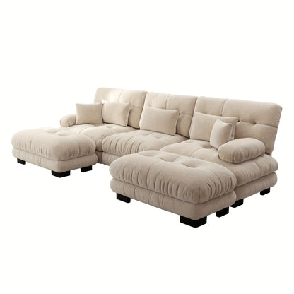 Luxury Oversized U-Shaped Sectional Sofa with Ottoman - Convertible Sofa Bed, Deep Seat Cloud Couch, Space-Saving Corner Suitable for Living Room, Apartment, Guest Room