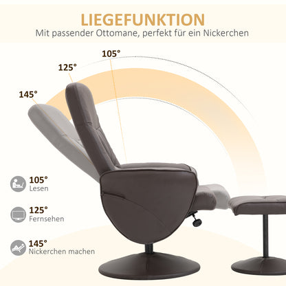 2pcs Armchair Set, Armchair with Footstool, Recliner with Footstool, Height-Adjustable, Tilting Backrest, Brown