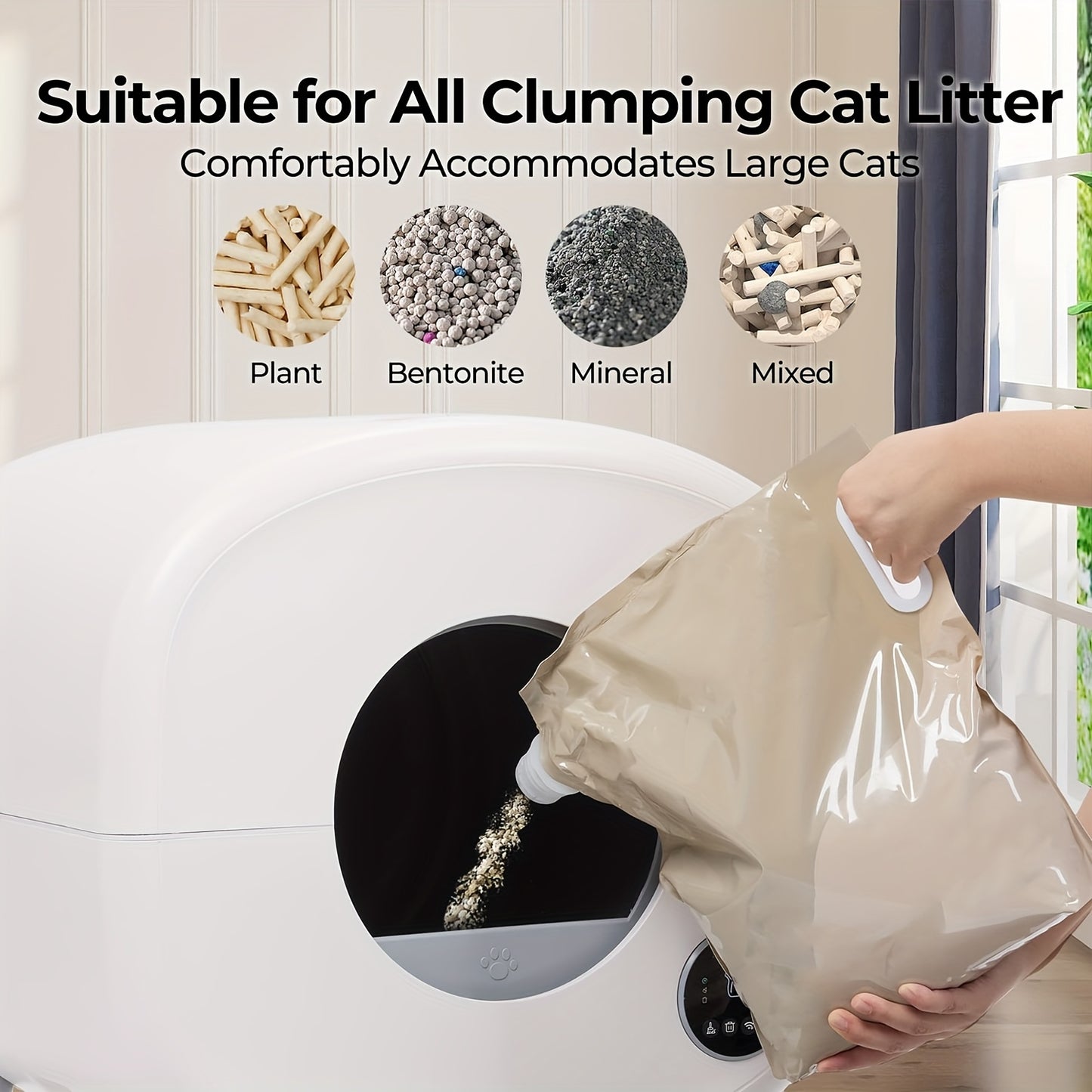 Zelfreinigende Kattenbak – Automatische Kattenbak – Grote Kattenbak – Elektrische Kattenbak – Kattenbak met App – Extra Grote Capaciteit – Veiligheidsfunctie – Inclusief 2 Rollen Afvalzakken