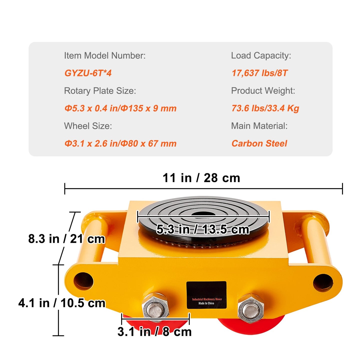 Machinerolletjes – Machinerollen – Rolwagens – Verplaatswielen – Industriële Rollen – 8 Ton Draagvermogen – 360° Draaibare Antislip Pads