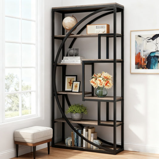 Boekenkast – Boekenrek – Vakkenkast – Stellingkast – Wandkast – Industrieel Design – 5 Niveaus Met Zwarte Metaalframe – 180 cm Hoog
