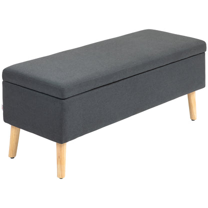 Gestoffeerde Bank – Opbergbank – Zitbank – Bedbank – Linnen Bank – Donkergrijs – Rubberhouten Frame – Compact 110x39x45 cm