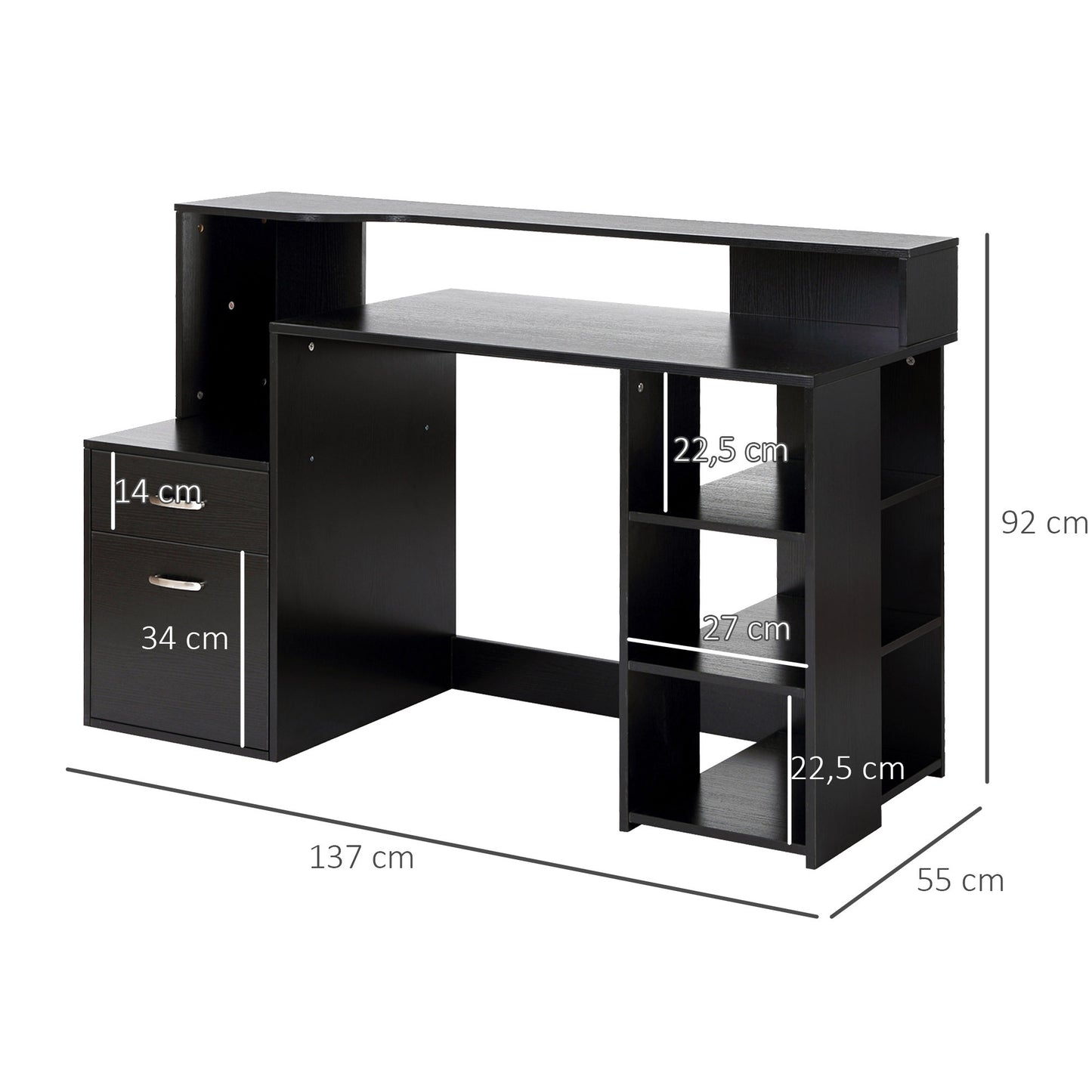 Computertafel – Computerbureau – Bureautafel – Laptoptafel – Werktafel – Compact Design – MDF Houtlook – 137x55x92 cm – Met Opbergruimte