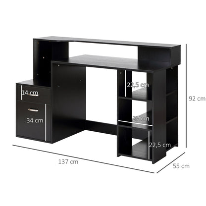 Computertafel – Computerbureau – Bureautafel – Laptoptafel – Werktafel – Compact Design – MDF Houtlook – 137x55x92 cm – Met Opbergruimte