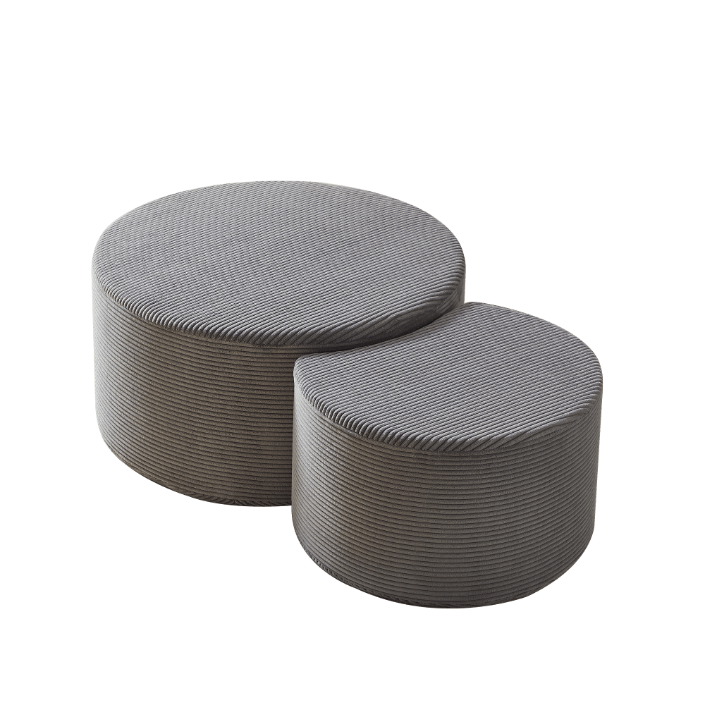Salontafel – Bijzettafel – Koffietafel – Poef – Hocker – Ronde 2-delige set – Gestoffeerd met Zachte Foamvulling – Anti-slip Onderkant
