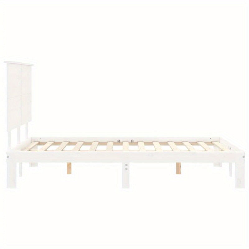 Modern Minimalist Small Double Bed Frame with Headboard - Solid Hardwood Construction, Easy Assembly, Space-Saving Design for Guest Rooms, Studios, Apartments - Durable Bed Furniture Neutral White Finish, Bed Room Decor And A