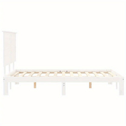 Modern Minimalist Small Double Bed Frame with Headboard - Solid Hardwood Construction, Easy Assembly, Space-Saving Design for Guest Rooms, Studios, Apartments - Durable Bed Furniture Neutral White Finish, Bed Room Decor And A