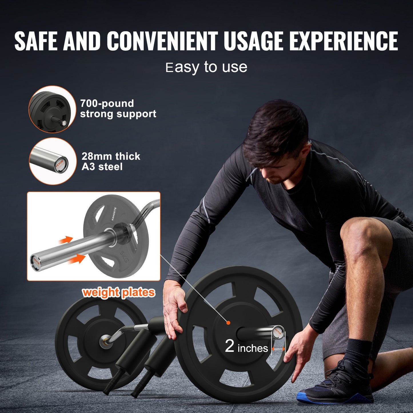 Veiligheids Squat Bar – Fitness Barbell – Krachttraining Bar – Revalidatie Bar – Gewicht Bar – 28 mm Staal – Schouder Foam Padding – Max 320 kg Belastbaar