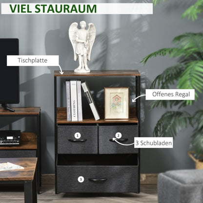 Ladekast – Dressoir – Opbergkast – Kledingkast – Vintage Meubel – Zwart Metalen Frame – Verstelbare Voeten – Stoffen Laden – MDF Plank