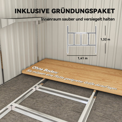 Metalen Opbergschuur – Tuinschuur – Gereedschapsschuur – Fietsenstalling – Opbergbox – Lichtgrijs – 2,81 m² – Corrosiebestendig Gegalvaniseerd Staal – Penthuisdak