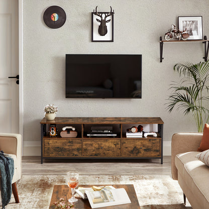 TV-kast – TV-meubel – TV-standaard – Tv-dressoir – Rustieke Bruin-Zwarte Afwerking – Geschikt Voor TV Tot 65 Inch – Stevig Stalen Frame