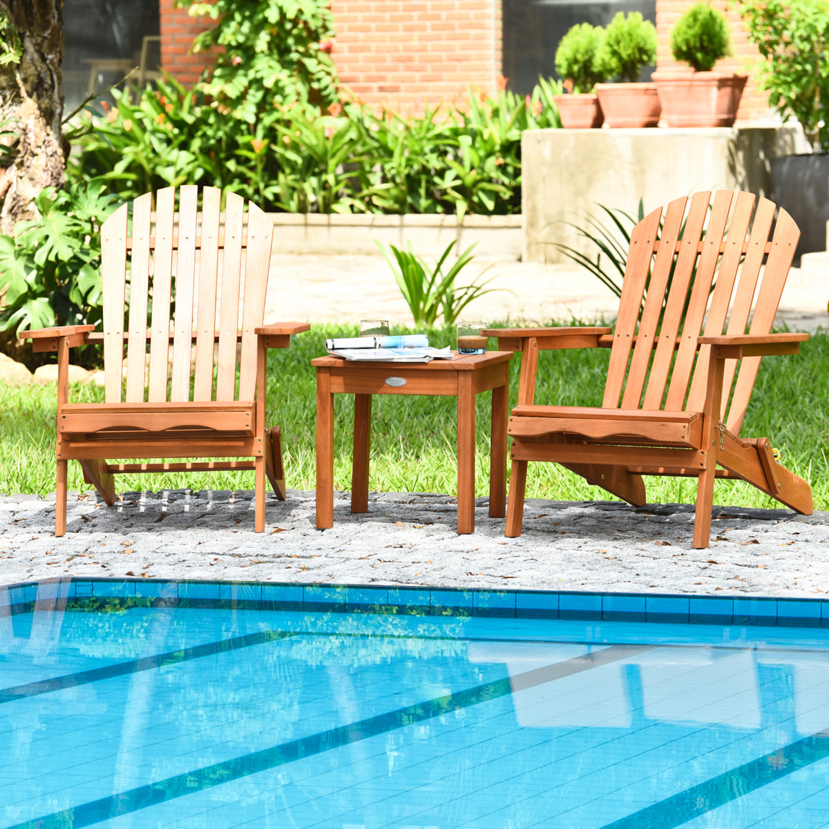 Inklapbare Adirondack Stoelen Set – Loungestoelen – Tuinstoelen – Vouwstoelen – Buitenstoelen – Eucalyptus Hout – Inclusief Bijzettafeltje