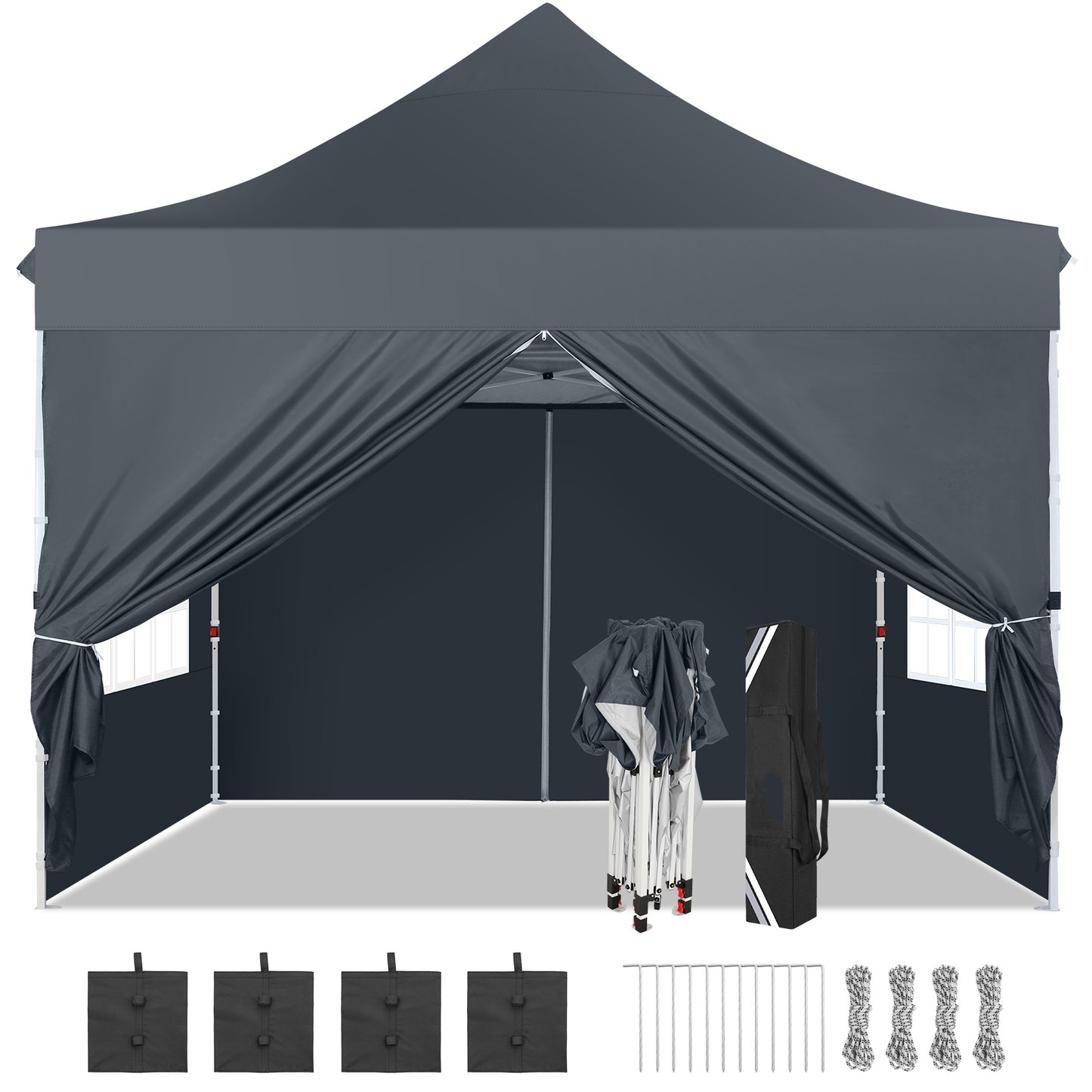 3.05x3.05meter Pop-Up Tent With 4 Removable Sidewalls, Awning With 4 Sandbags, UPF 50+, With Clear Windows, Pop-Up Canopy Tent, Easy To Set Up, With Carrying Storage Bag For Parties, Trade Shows, Sporting Events, Disaster Rel