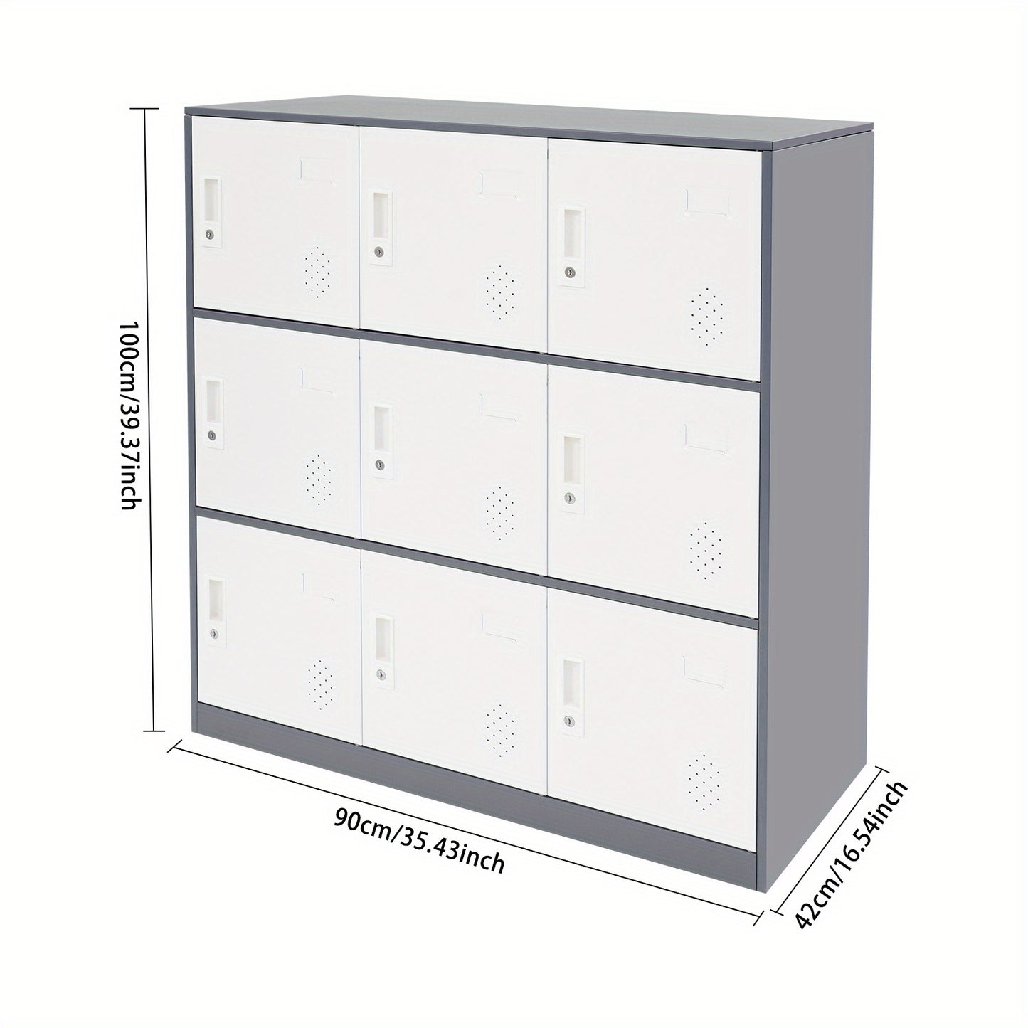 9-Door Heavy-Duty Lockable Metal Storage Cabinet with Card Slots & Key Lock - Modern & Gray Contemporary Floor-Standing Office Cabinet, 9-Slot Organizer for Home Office, School, Business - Easy Assembly, No Electrical Require