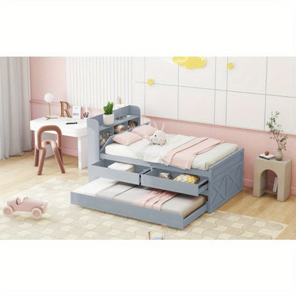 Bedframe – Eenpersoonsbed – Slaapbank – Opbergbed – Studentenbed – Compact Formaat 90x190 cm – Uittrekbare Lade & Ingebouwd Nachtkastje – Modern Kunststof Zonder Hout