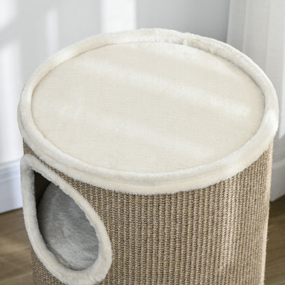 Krabpaal – Kattenkrabpaal – Kattenboom – Krabmeubel – Kattenspeelboom – Zacht Pluche – Duurzaam Sisal – Ø38 x 70 cm – Bruin