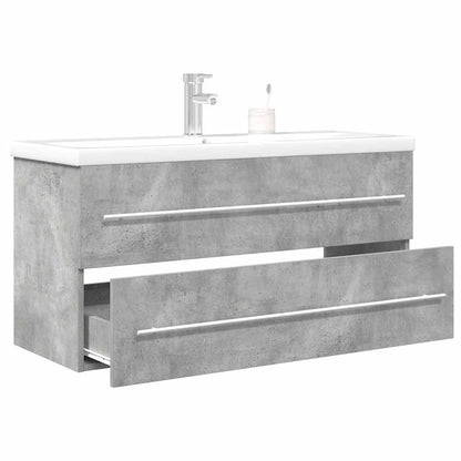 Badkamermeubelset – Badmeubel – Wastafelmeubel – Onderbouwkast – Spiegel – Beton grijs – Wandmontage – Keramische Wasbak 100x38,5x48 cm