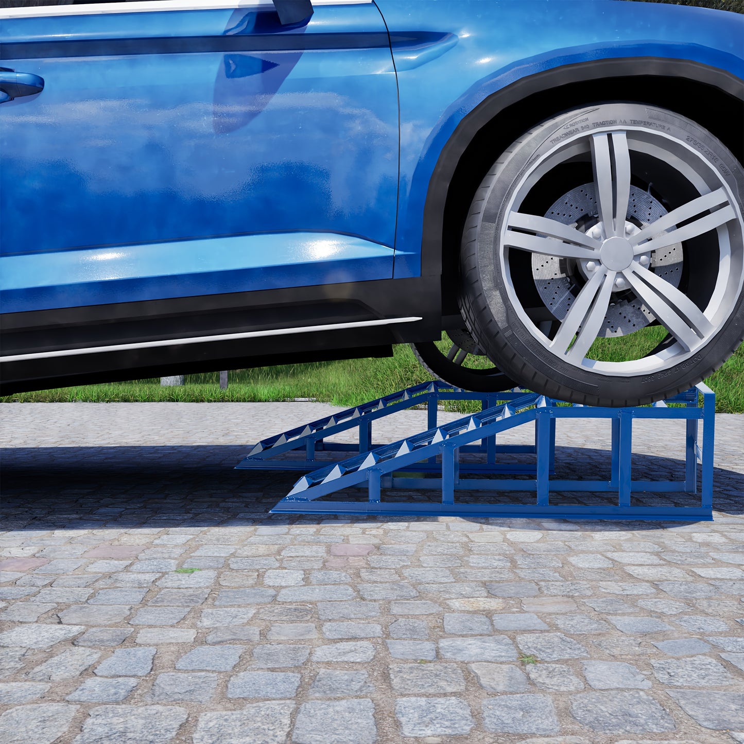 Oplaadrampen – Laadrampen – Hefplateau – Autoliften – Auto Ramps – Draagvermogen 2000 kg – Geschikt Voor Banden Tot 265 mm – Stalen Constructie – Hellingshoek 23 Graden – Blauw