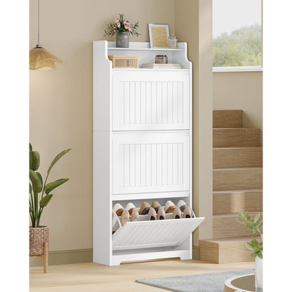 Schoenenkast – Schoenenrek – Smal Schoenenkastje – Schoenopberger – Schoenmeubel – Wit – Ruimtebesparend Ontwerp – 16 Paar Schoenenruimte