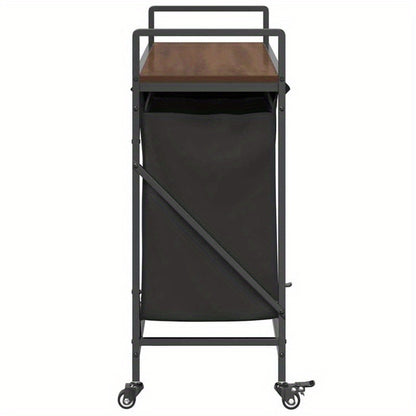 Wasmand – Wassorteerder – Wasbox – Opbergmand – Wasbak – 3 Vakken – Wieltjes – Stevig Bruin Eikenhout Frame – Duurzame Stof