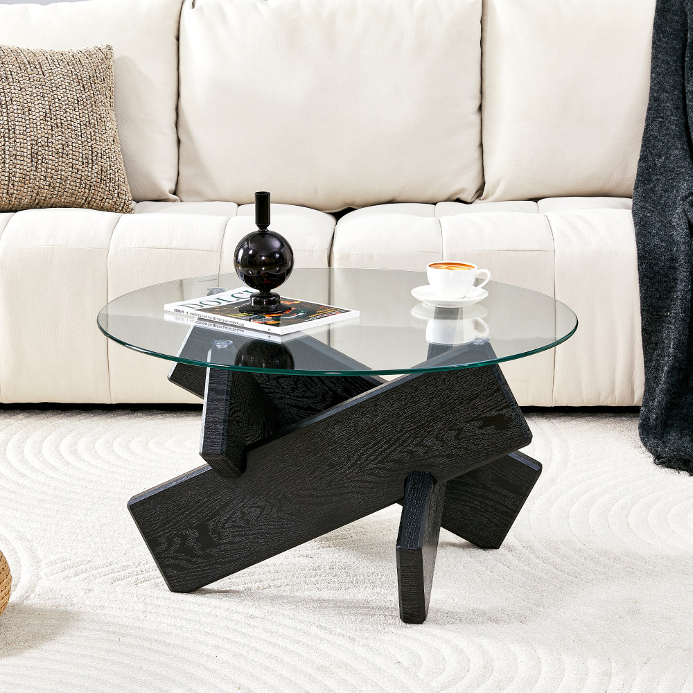Salontafel Glas – Koffietafel – Bijzettafel – Tafeltje – Ronde Tafel – Minimalistisch Design – 79 cm Diameter – 0,8 cm Gehard Glas – Zwart Metalen Onderstel – Modern